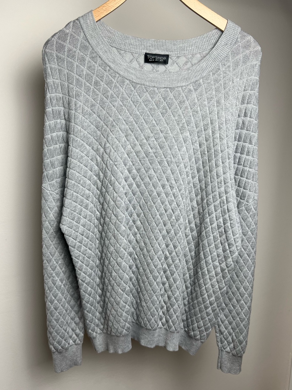 Topshop Gray Quilted Crewneck Sweater